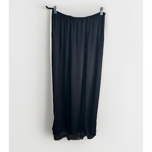 Aerie Black Maxi Skirt M Satin Lace Trim Pull On Elastic Waist NWT Grunge Goth